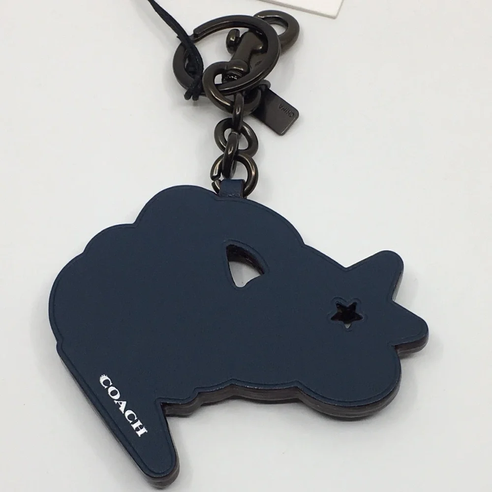 NWT Coach Style 24333 Cloud and Stars Leather and Sequined Key Bag Charm Denim - Picture 11 of 16
